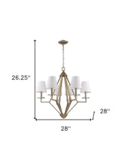 Gold Candle Style Six Light Metal and Crystals Dimmable Chandelier With White Shades - Homeroots
