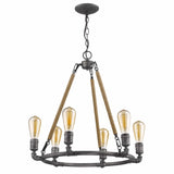 Brown and Black Candle Style Six Light Metal Dimmable Chandelier - Homeroots