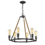 Brown and Black Candle Style Six Light Metal Dimmable Chandelier - Homeroots