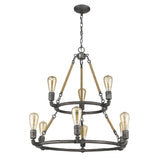 Brown and Black Nine Light Metal Dimmable Chandelier - Homeroots