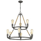Brown and Black Nine Light Metal Dimmable Chandelier - Homeroots