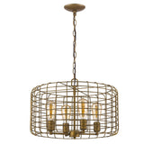 Lynden 4-Light Raw Brass Drum Pendant With Wire Cage Shade - Homeroots