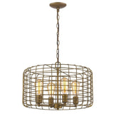 Lynden 4-Light Raw Brass Drum Pendant With Wire Cage Shade - Homeroots