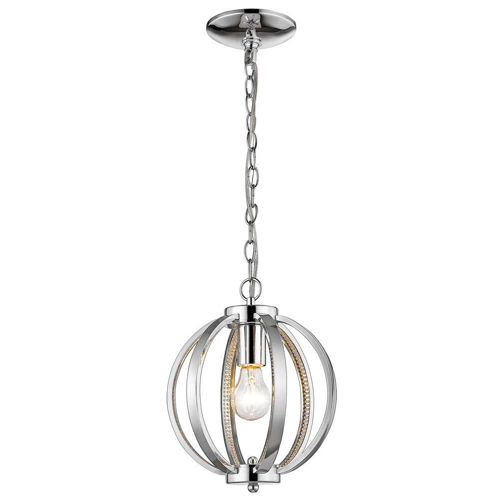 Nevaeh 1-Light Chrome Globe Pendant With Crystal Accents - Homeroots
