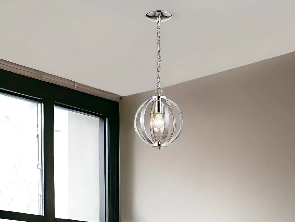 Nevaeh 1-Light Chrome Globe Pendant With Crystal Accents - Homeroots - Flyclothing LLC