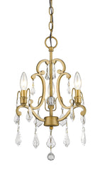 Gold Candle Style Three Light Crystal Metal Dimmable Chandelier - Homeroots