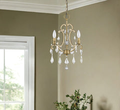 Gold Candle Style Three Light Crystal Metal Dimmable Chandelier - Homeroots