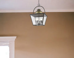 Savannah 6-Light Oil-Rubbed Bronze Foyer Pendant With Raw Brass Accents And Clear Glass Panes - Homeroots