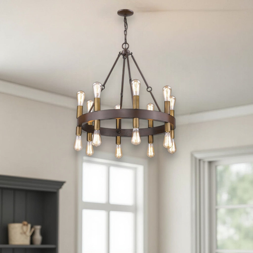 Brown and Black Candle Style Multi Light Metal Dimmable Chandelier - Homeroots