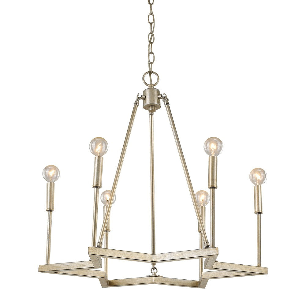 Gold Candle Style Six Light Metal Dimmable Chandelier - Homeroots
