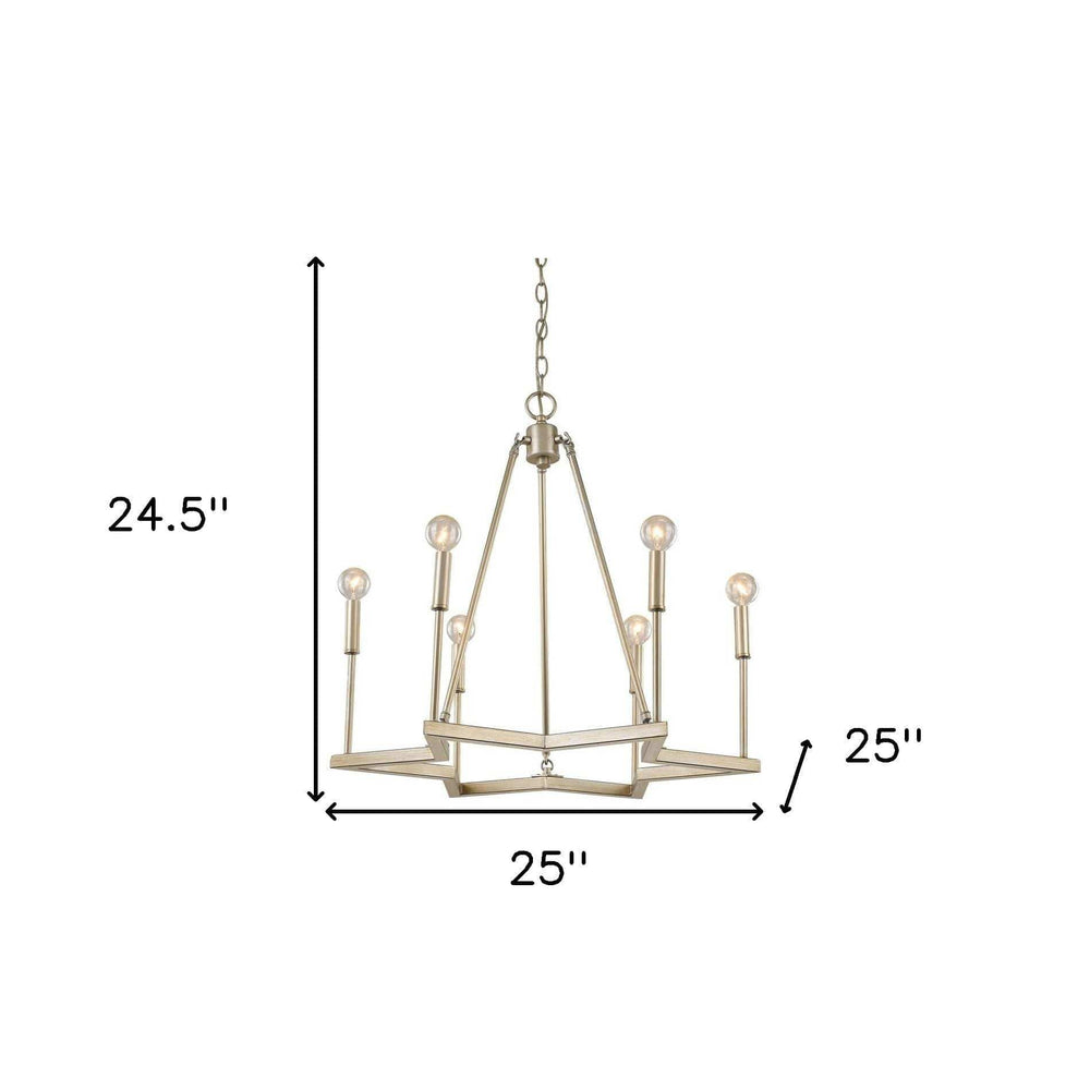 Gold Candle Style Six Light Metal Dimmable Chandelier - Homeroots - Flyclothing LLC