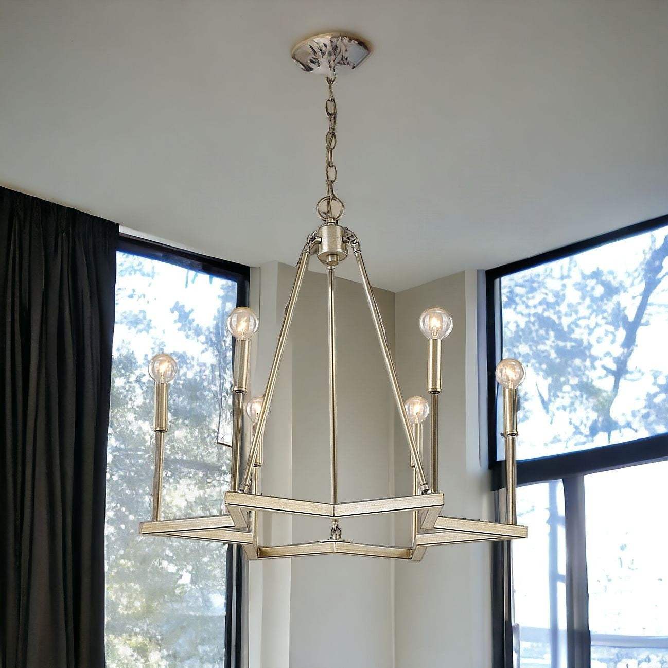 Gold Candle Style Six Light Metal Dimmable Chandelier - Homeroots - Flyclothing LLC