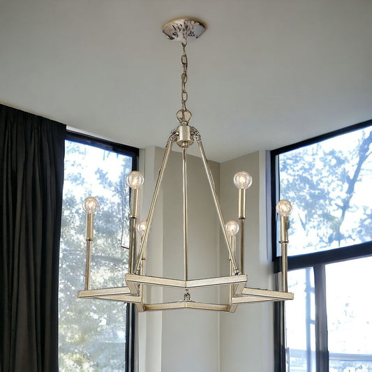 Gold Candle Style Six Light Metal Dimmable Chandelier - Homeroots