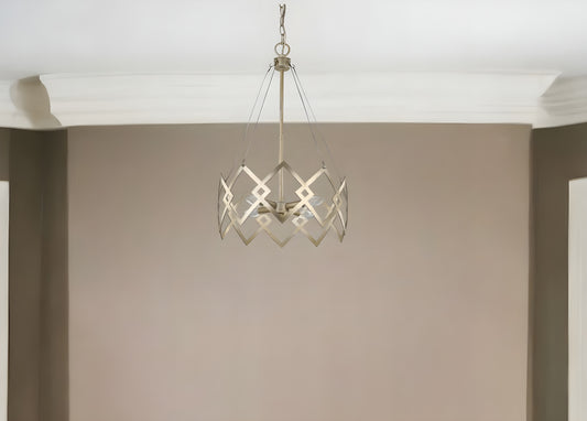 Nora 4-Light Washed Gold Drum Pendant With Abstract Open-Air Cage Shade