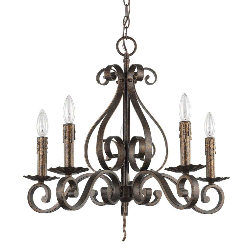 Brown Candle Style Five Light Metal Dimmable Chandelier - Homeroots - Flyclothing LLC