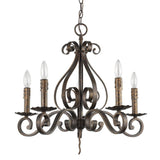 Brown Candle Style Five Light Metal Dimmable Chandelier - Homeroots