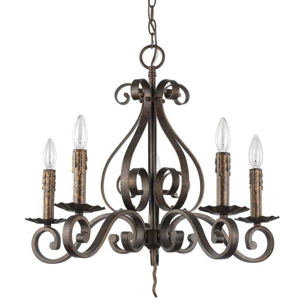 Brown Candle Style Five Light Metal Dimmable Chandelier - Homeroots - Flyclothing LLC