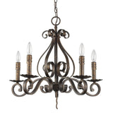 Brown Candle Style Five Light Metal Dimmable Chandelier - Homeroots