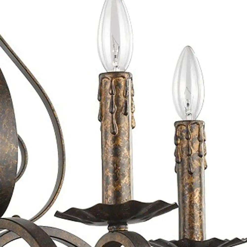 Brown Candle Style Five Light Metal Dimmable Chandelier - Homeroots - Flyclothing LLC