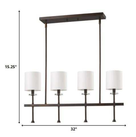 Kara 4-Light Oil-Rubbed Bronze Island Pendant With Fabric Shades And Crystal Bobeches - Homeroots - Flyclothing LLC