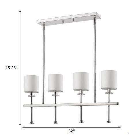 Kara 4-Light Polished Nickel Island Pendant With Fabric Shades And Crystal Bobeches - Homeroots - Flyclothing LLC