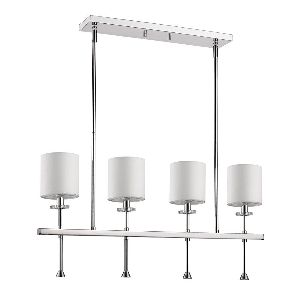 Kara 4-Light Polished Nickel Island Pendant With Fabric Shades And Crystal Bobeches - Homeroots