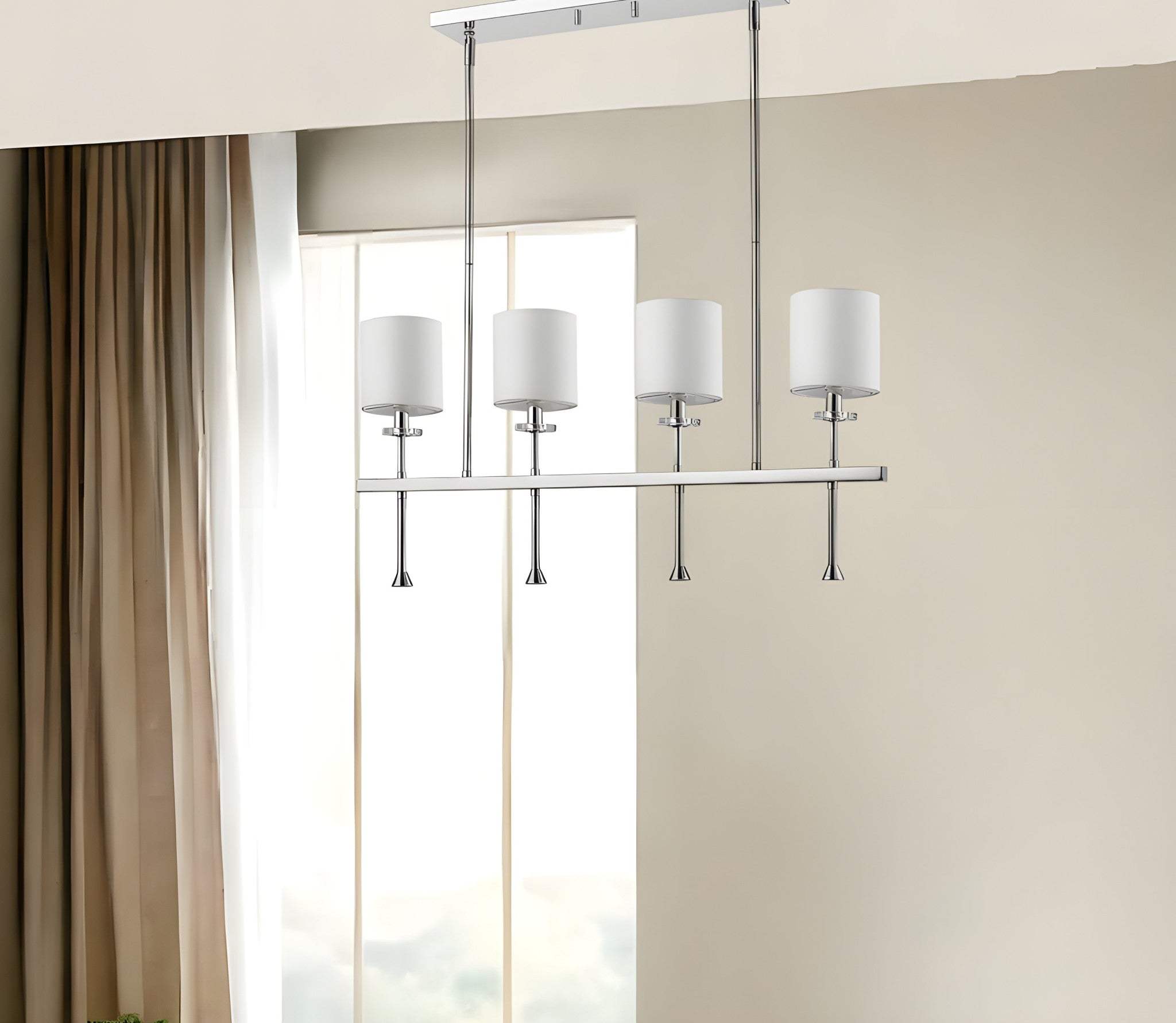 Kara 4-Light Polished Nickel Island Pendant With Fabric Shades And Crystal Bobeches - Homeroots - Flyclothing LLC