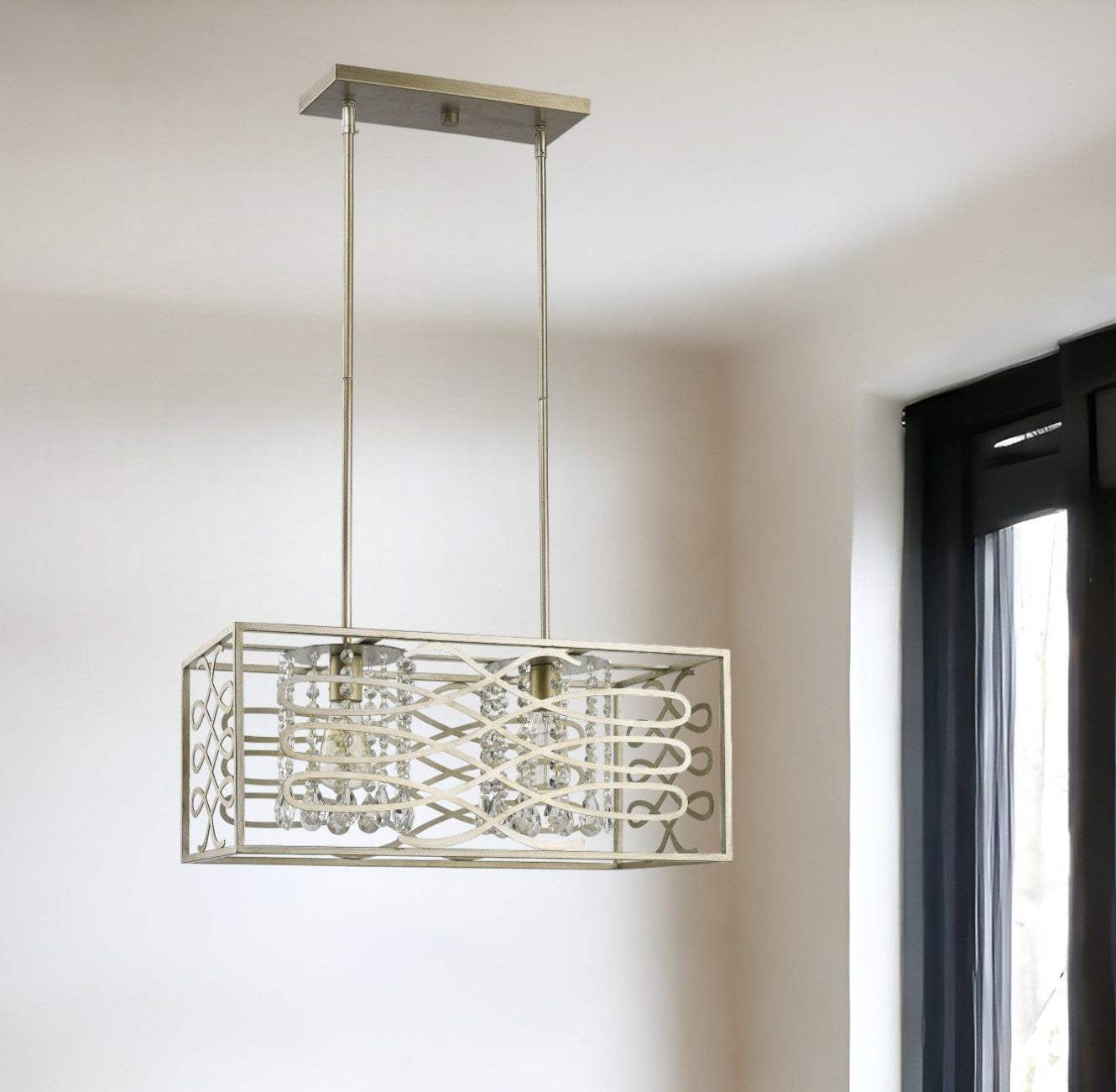 Brax 2-Light Washed Gold Island Pendant With Crystal Accents - Homeroots - Flyclothing LLC