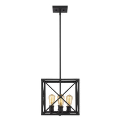 Brooklyn 4-Light Matte Black Pendant With Metal Framework Shade