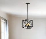 Brooklyn 4-Light Matte Black Pendant With Metal Framework Shade - Homeroots