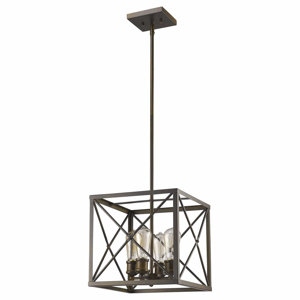 Brooklyn 4-Light Oil-Rubbed Bronze Pendant With Metal Framework Shade - Homeroots