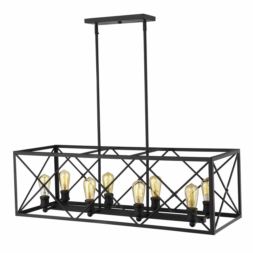 Brooklyn 8-Light Matte Black Island Pendant With Metal Framework Shade - Homeroots