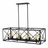 Brooklyn 8-Light Matte Black Island Pendant With Metal Framework Shade - Homeroots