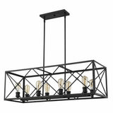 Brooklyn 8-Light Matte Black Island Pendant With Metal Framework Shade - Homeroots