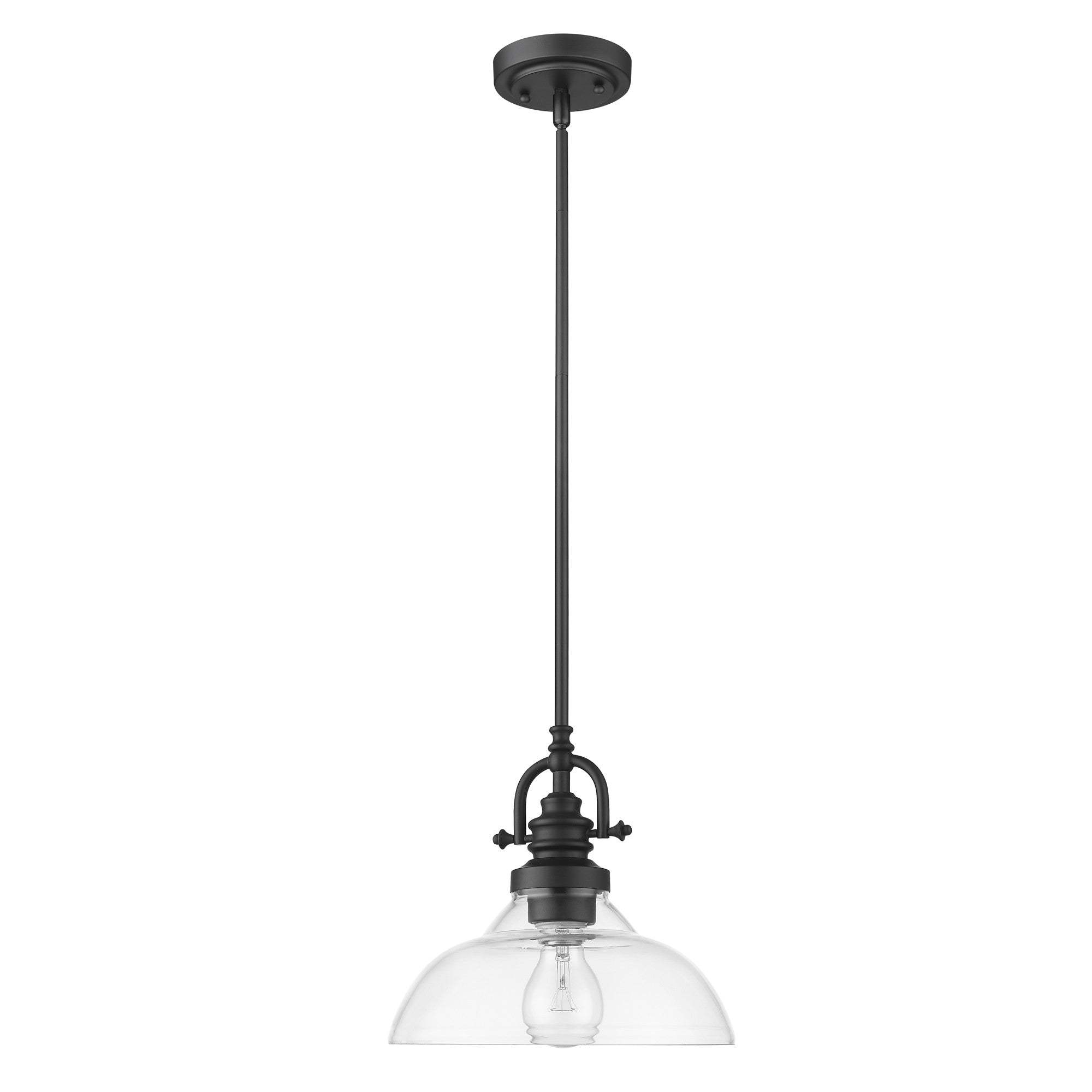 Matte Black Hanging Light with Glass Dome Shade - Homeroots - Flyclothing LLC