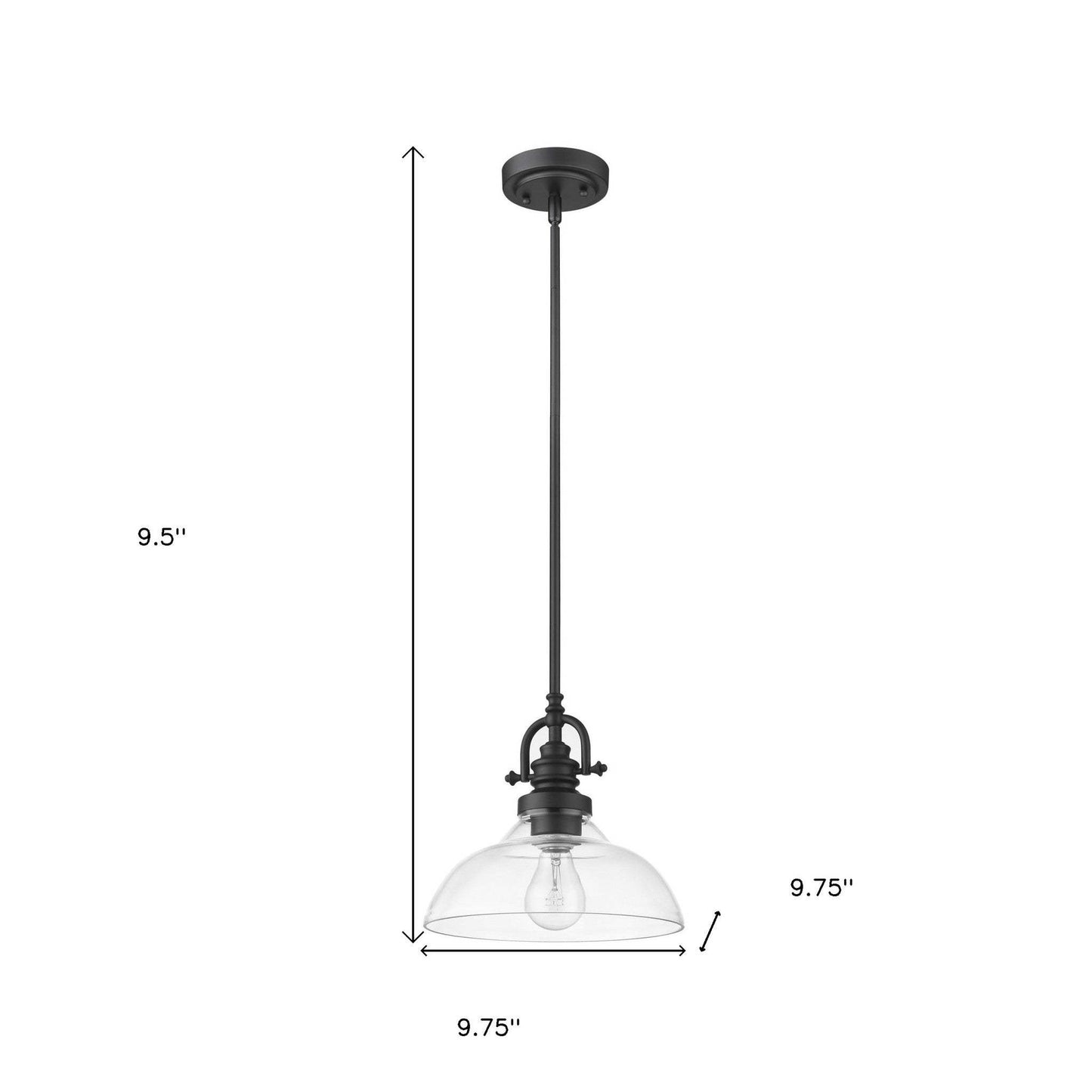 Matte Black Hanging Light with Glass Dome Shade - Homeroots - Flyclothing LLC