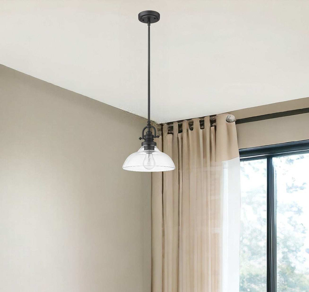 Matte Black Hanging Light with Glass Dome Shade - Homeroots - Flyclothing LLC