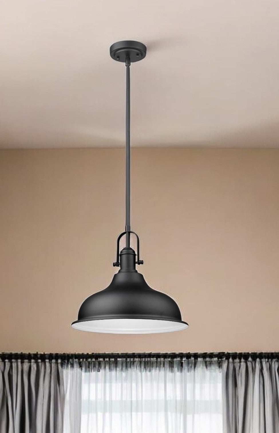 Matte Black Hanging Light with Dome Shade - Homeroots - Flyclothing LLC