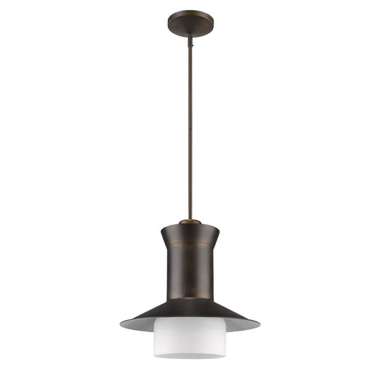 Greta 1-Light Oil-Rubbed Bronze Pendant With Gloss White Interior And Etched Glass Shade - Homeroots