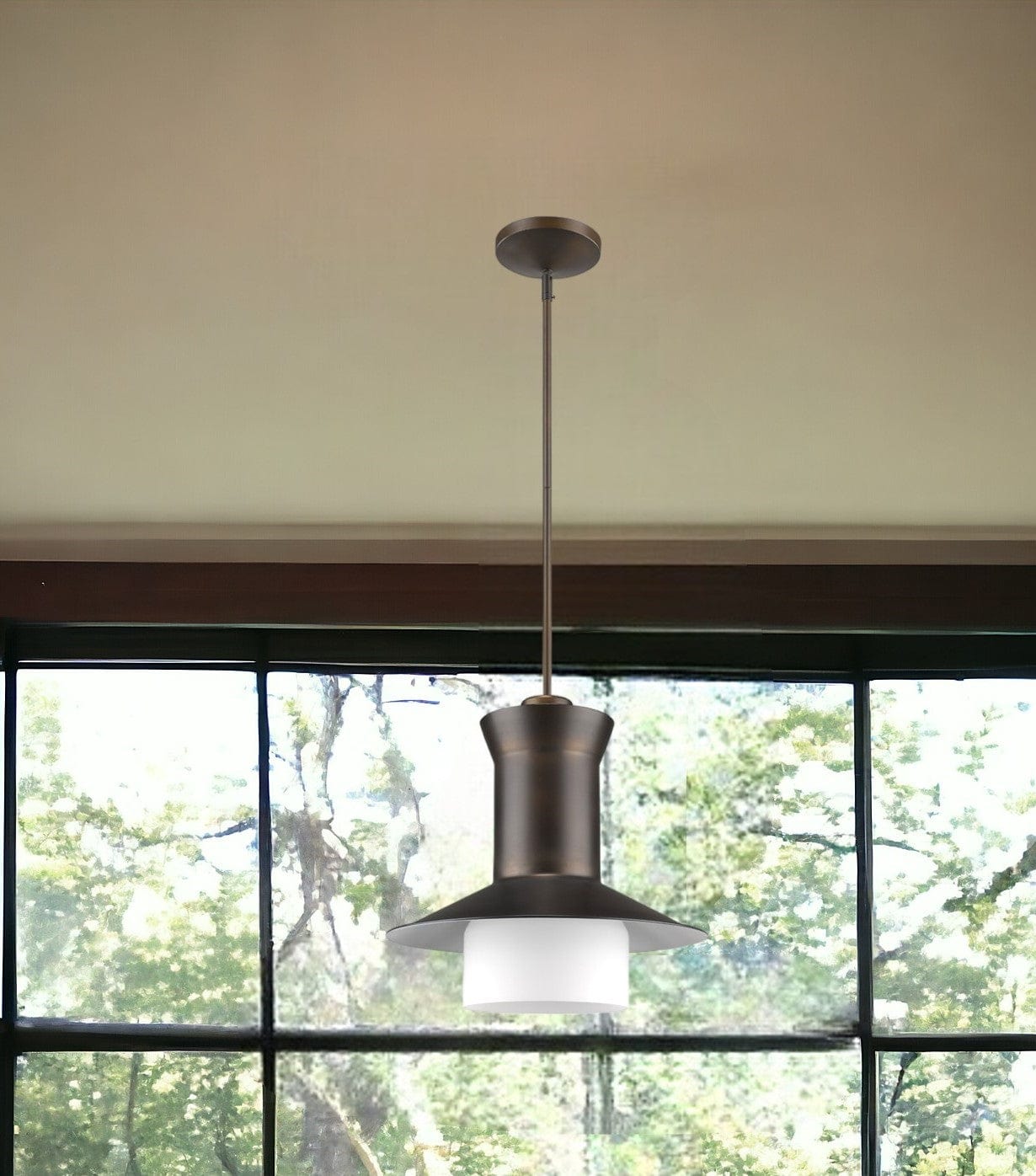 Greta 1-Light Oil-Rubbed Bronze Pendant With Gloss White Interior And Etched Glass Shade - Homeroots