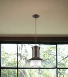 Greta 1-Light Oil-Rubbed Bronze Pendant With Gloss White Interior And Etched Glass Shade - Homeroots