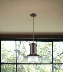 Greta 1-Light Oil-Rubbed Bronze Pendant With Gloss White Interior And Etched Glass Shade - Homeroots