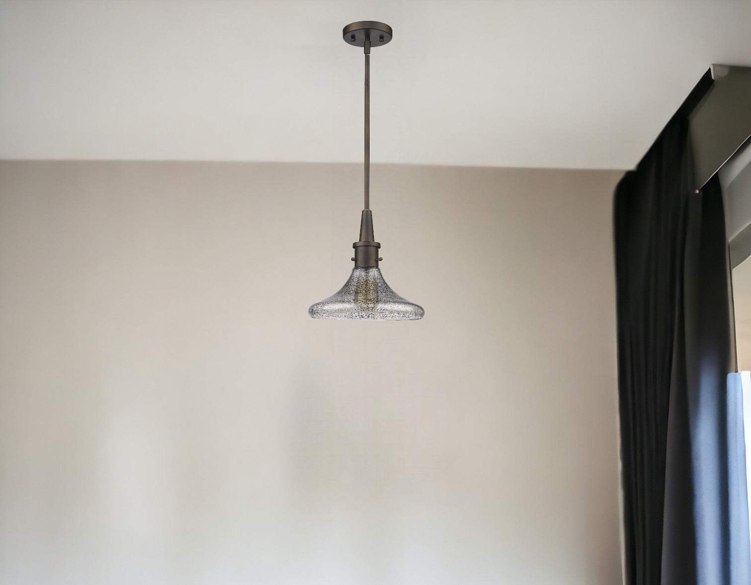 Antique Bronze Hanging Light with Pebbled Glass Shade - Homeroots - Flyclothing LLC