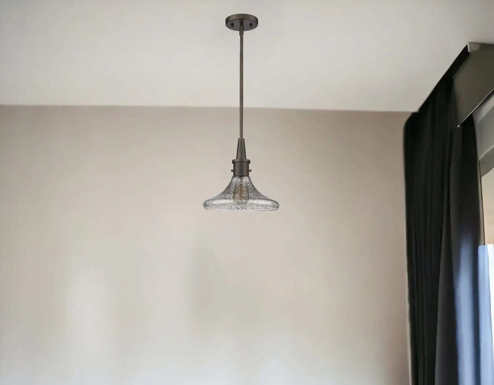 Antique Bronze Hanging Light with Pebbled Glass Shade - Homeroots - Flyclothing LLC