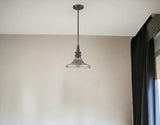 Antique Bronze Hanging Light with Pebbled Glass Shade - Homeroots