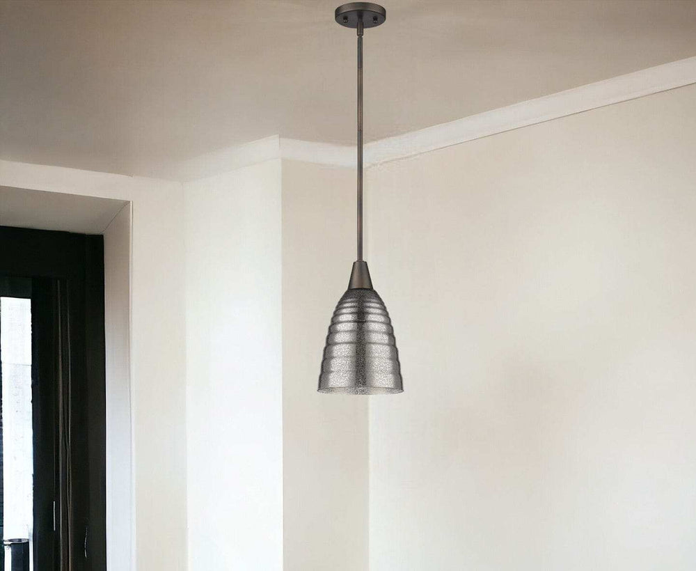 Bronze Hanging Light with Ribbed Pebbled Glass Shade - Homeroots - Flyclothing LLC