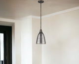 Bronze Hanging Light with Ribbed Pebbled Glass Shade - Homeroots