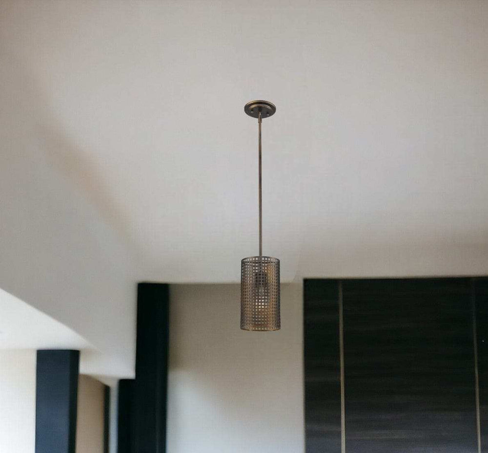 Bronze Metal Hanging Light with Mesh Shade - Homeroots - Flyclothing LLC