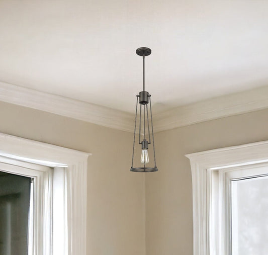 Jade 1-Light Oil-Rubbed Bronze Pendant With Vertical Structural Frames - Homeroots