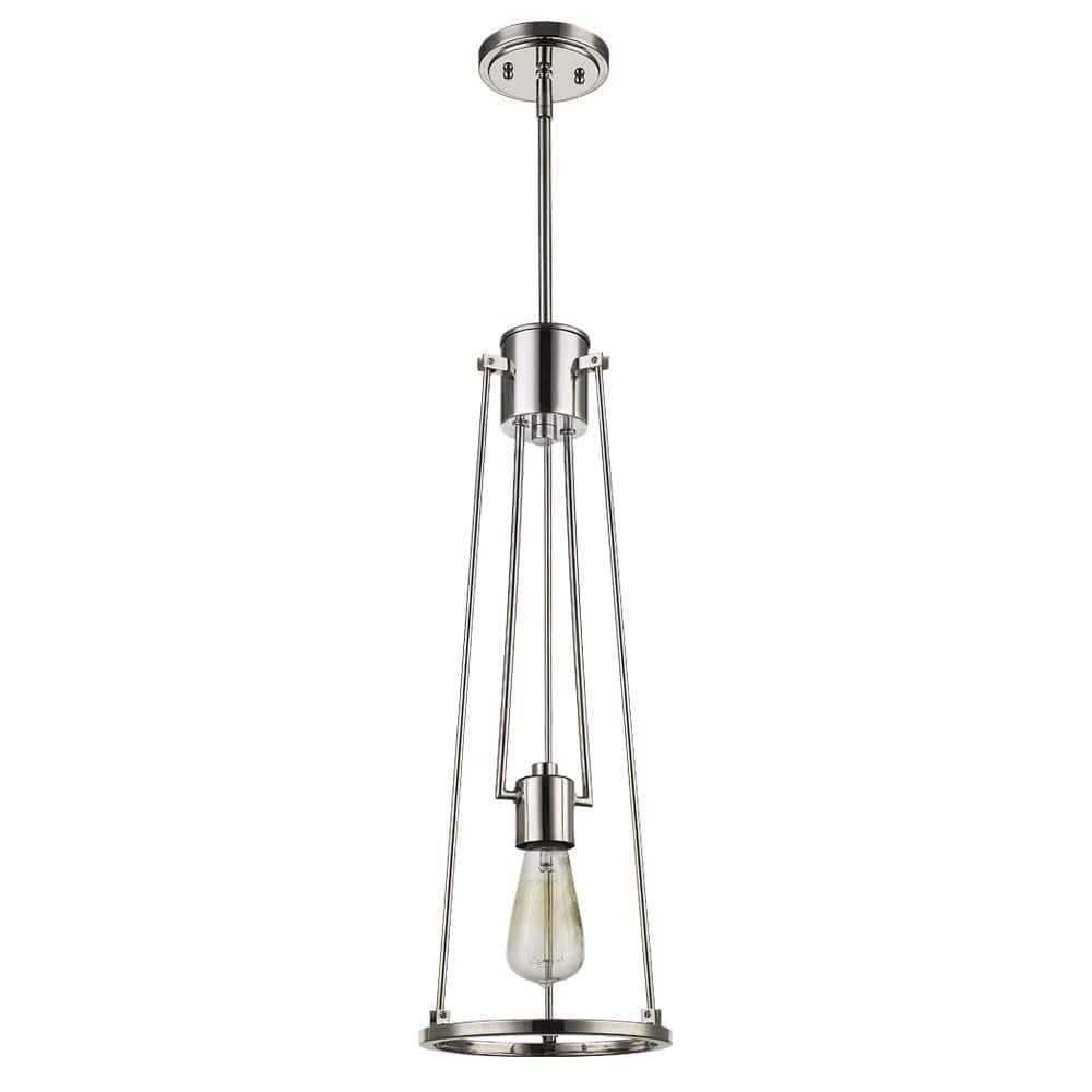 Jade 1-Light Polished Nickel Pendant With Vertical Structural Frames - Homeroots